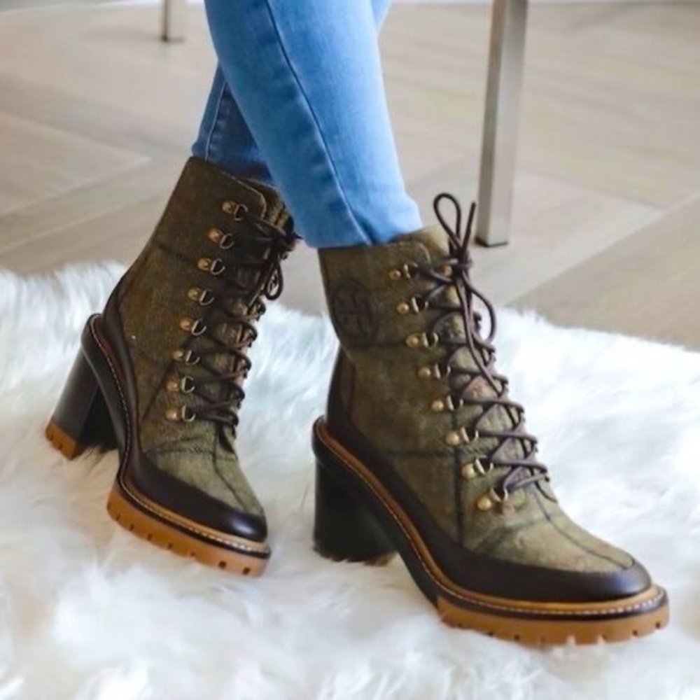 Tory Burch Miller Wool Lug-Sole Hiker Booties Size 10